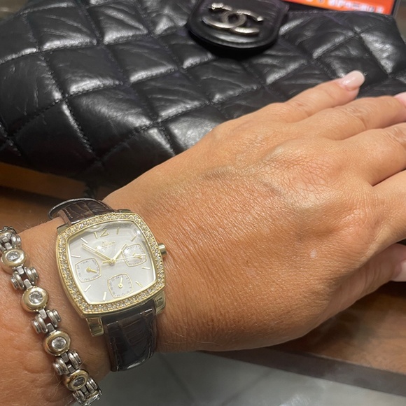 SKAGEN DENMARK WATCH, Mother of Pearl,Day/Date, Quartz Bezel 558SGLD8A Leather - Picture 2 of 6